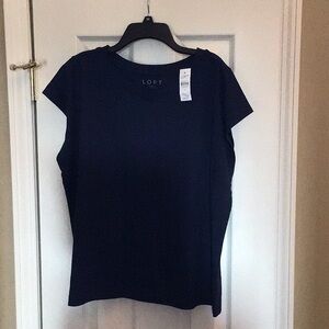 NWT Loft Size M Topstiched Wedge Tee Navy Blue
